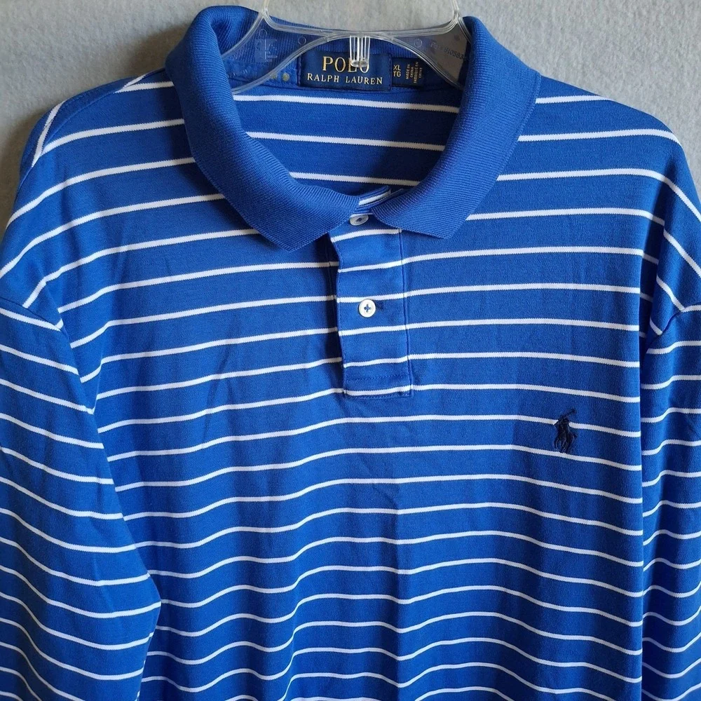 Polo Ralph Lauren Shirt Mens XL Blue White Striped Long Sleeve Polo Pony Logo